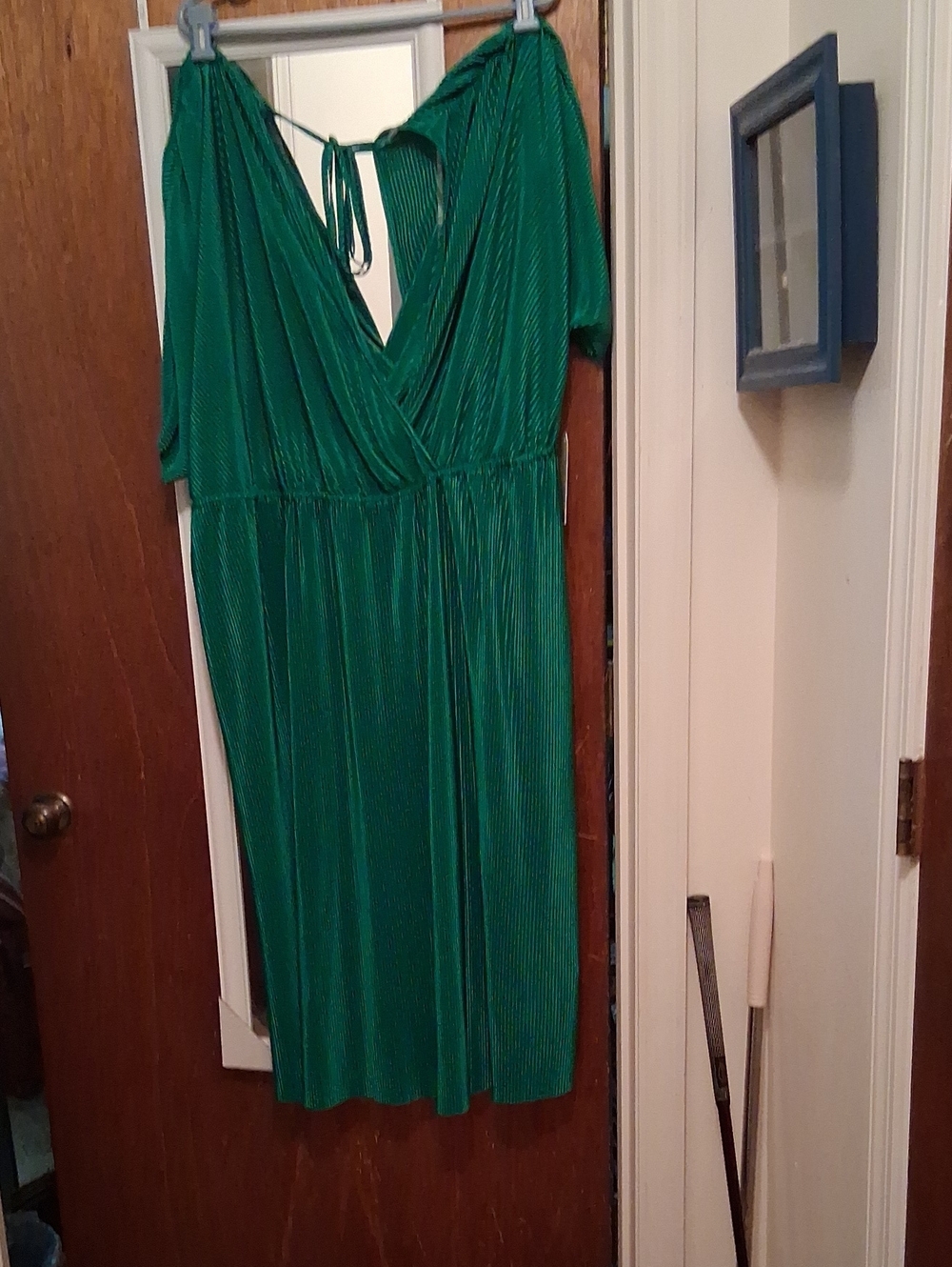 Green V-Neck Short Sleeve Women’s Dress